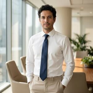 Gianfranco Ruffini Italy Men’s Silk Tie, Solid Navy Blue, Elegant Formal Necktie